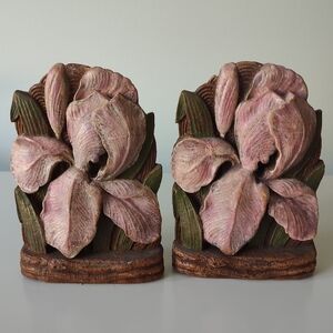 Vintage Syroco Pink Floral Book End Set Romantic MCM 50s